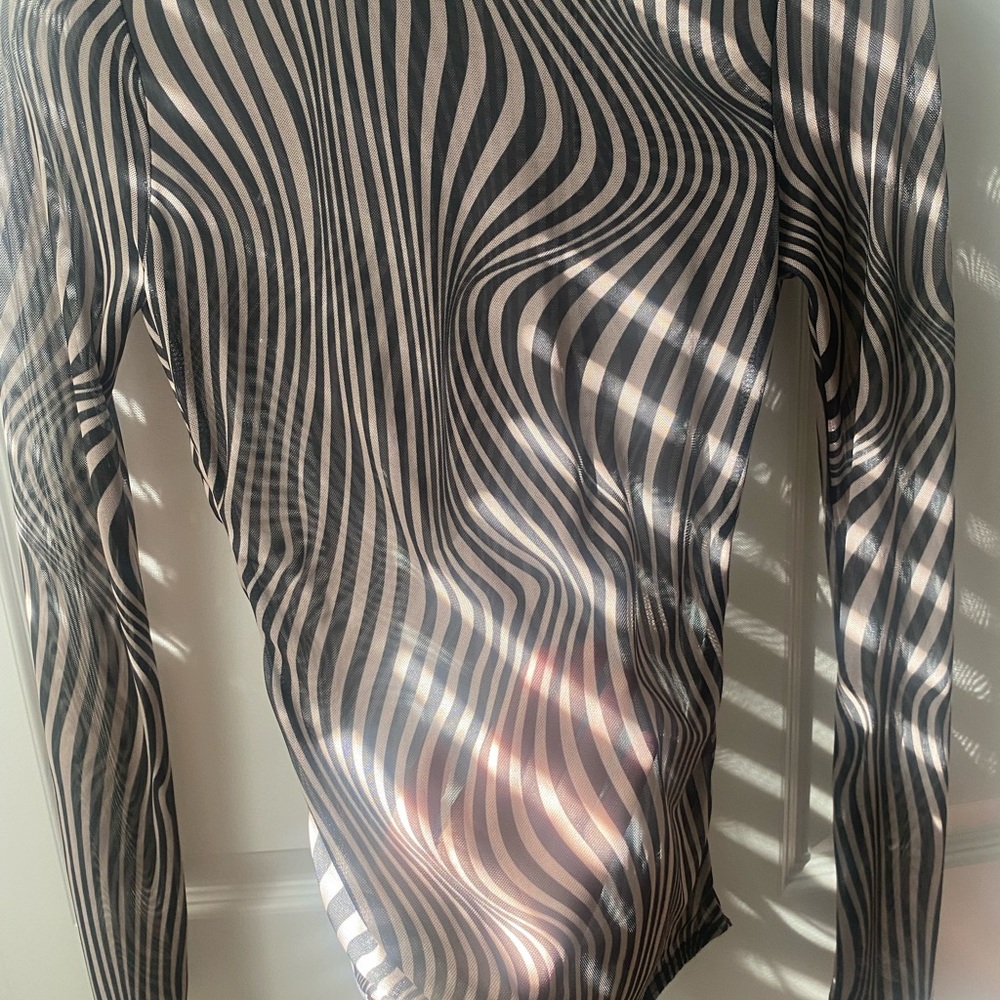 Only worn once. No tears or stains, can’t fit it anymore. See through.